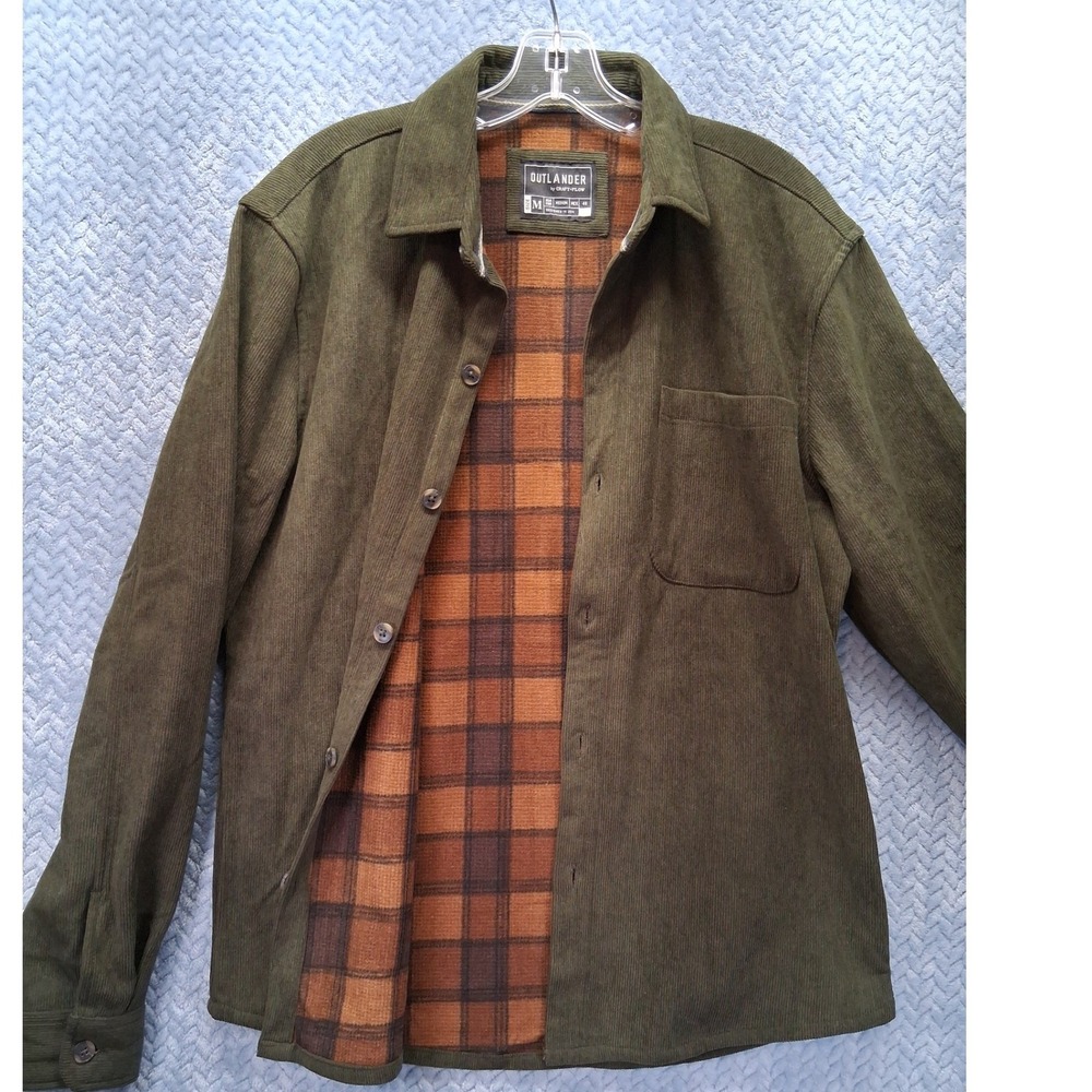 Outlander by Craft + Flow Olive Cord Plaid Sierra Lined Shirt Jacket Atticus M